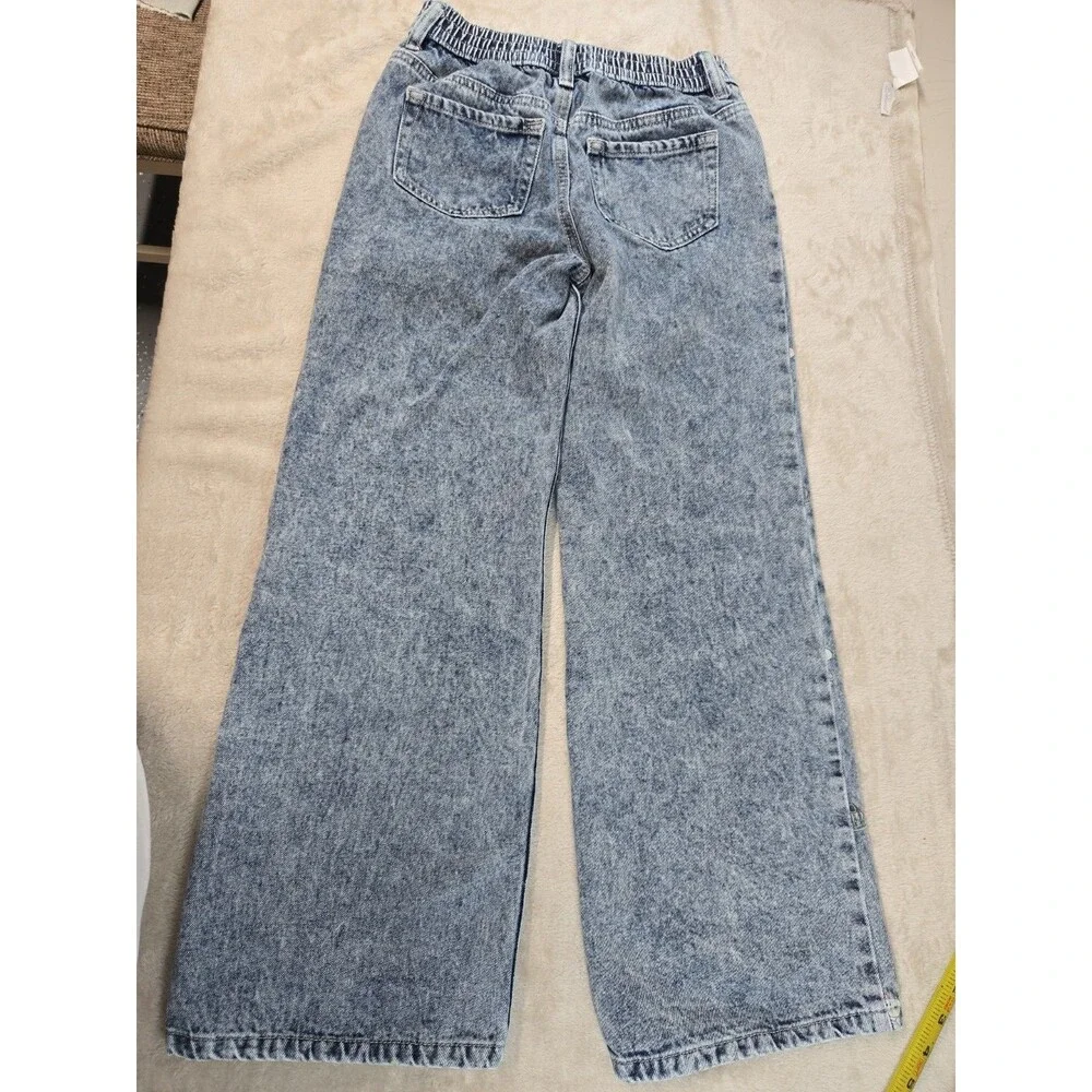Justice Girls Peanuts Snoopy Wide Leg Acid Wash Jeans Light Blue Size 10